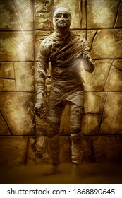 Scary Evil Mummy Climbs Out Of An Ancient Egyptian Tomb. Halloween. Ancient Egyptian Mythology.