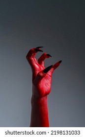 Scary Female Monster Hands Halloween Character Red Color Isolated Background.