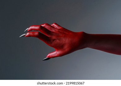 Scary Female Monster Hands Halloween Character Red Color Isolated Background.