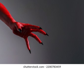 Scary Female Monster Hands Halloween Character Red Color Isolated Background.