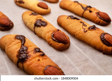 Scary Finger-shaped Almond Shortbread Cookies. Food For Halloween.