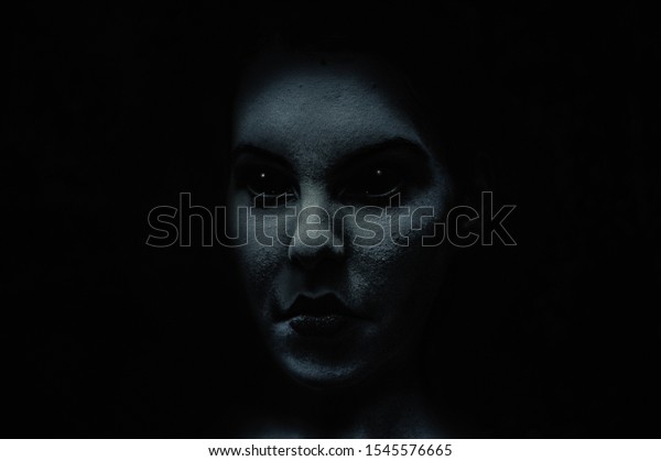 Scary Frightening Demonic Woman Face Black Stock Photo 1545576665 ...