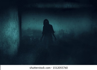 Scary Ghost Woman On Dark Background