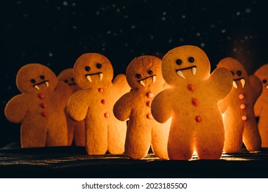 Scary halloween cookies, selective focus decoration on the black background. Halloween style - Shutterstock ID 2023185500
