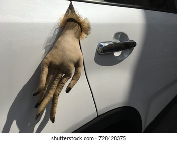 Scary Halloween Hand Stuck In Car Door Scary Holiday Prank Decoration For The American Holiday Of Halloween