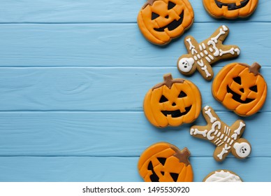 Scary Halloween Pumpkin Cookies. Top View.