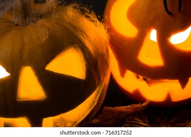 Scary Halloween Pumpkin In A Spooky Night. Halloween Scene.