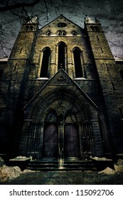 Scary Horror Church In The Winter Night