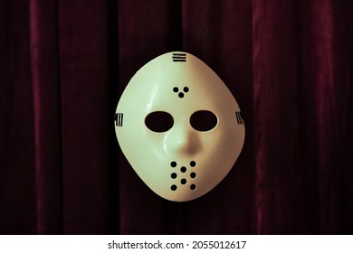 A Scary Horror Halloween Hockey Mask In The Style Of Jason From Friday 13th Movies.