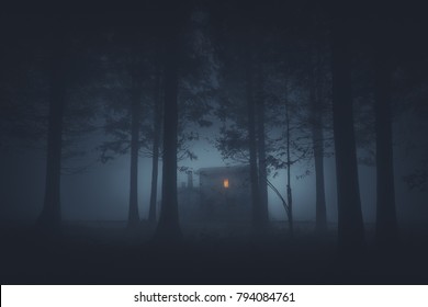 scary house in mysterious horror forest at night - Shutterstock ID 794084761