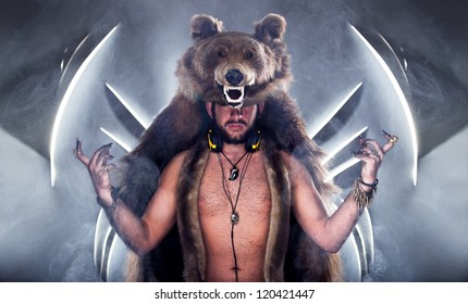 Scary Man In A Bear Coat With Scar