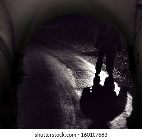 Scary Person With Dark Shadow Seen Through Vault