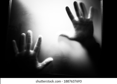 Scary Picture Hands Behind Glass Stock Photo (Edit Now) 1887042907
