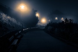 Scary Scenery With Night Footpath Leading Towards Lone House