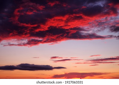 Scary Sunset Sky With Black Red Clouds