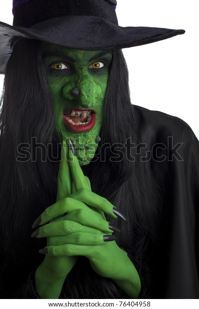 Scary Witch Contemplating Evil Thoughts White Stock Photo 76404958 ...