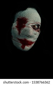 Scary Woman Bloody Bandages Black Background Stock Photo 1538766362 ...