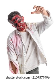 Scary zombie man on white background
