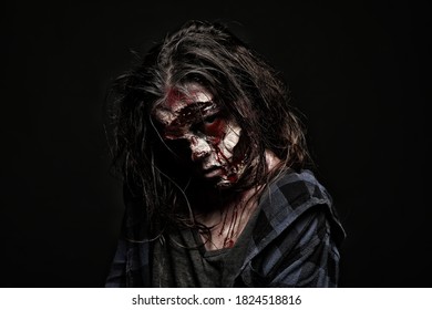Scary zombie on dark background. Halloween monster - Shutterstock ID 1824518816