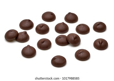 Scattered chocolate chips morsels or drops isolated on white background - Shutterstock ID 1017988585