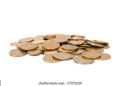 Scattered coins.  Isolated on white background. - Powered by Shutterstock