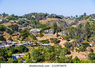 Scattered houses on one of the hills of Bel Air neighborhood, Los Angeles, California