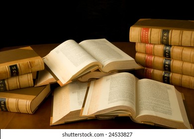 Scattered Law Books Being Used For Research.