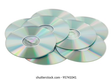 Scattered pile of CDs on a white background