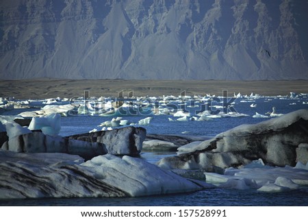 A scattering of icebergs Jokulsarlon lagoon Iceland
