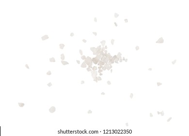 A Scattering Of White Rock Salt Isolated On White. View From Above