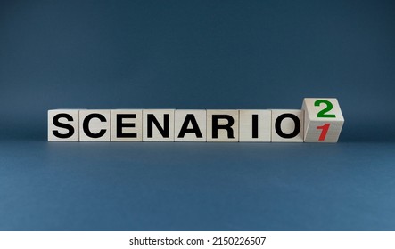 Scenario 1 to Scenario 2. Cubes form the words Scenario 1 to Scenario 2. The concept of developing scenarios and an action plan - Shutterstock ID 2150226507