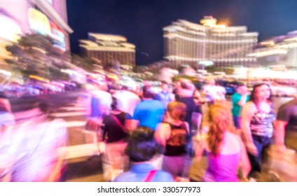 Scene Of Crowd Walking On The Interception,night Life In Las Vegas,Nevada,USA.-blur.