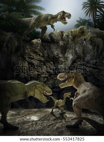 scene of the giant dinosaur destroy the park