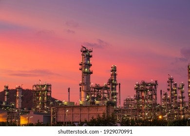 Scene Heavy Of Oil Refinery Plant Of Petrochemistry Industry In The Twilight Time