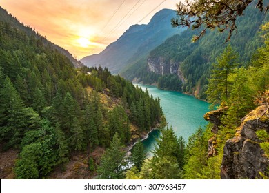 scene over Diablo lake when sunrise in the early morning in North Cascade national park,Wa,Usa - Powered by Shutterstock