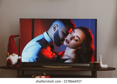 Scene Of Romantic Movie On TV In Room