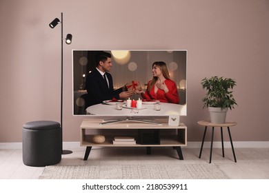 Scene Of Romantic Movie On TV In Room