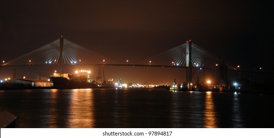 Scene From Savannah Georgia At Night Along The River