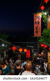 The Scene That Crowded With People At A-MEI Teahouse, The Famous Shop Decorate With Red Chinese Traditional Lantern, Jiufen, New Taipei, Taiwan. 2nd October 2019.