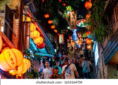 The Scene That Crowded With People At A-MEI Teahouse, The Famous Shop Decorate With Red Chinese Traditional Lantern, Jiufen, New Taipei, Taiwan. 2nd October 2019.