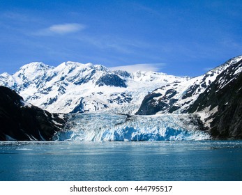 The scenery of the active tidewater Surprise glacier at Harriman Fjord in Prince William Sound, Alaska was looked at from a cruise ship. - Shutterstock ID 444795517