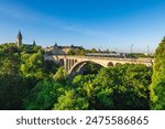 Scenery of Adolphe Bridge and the clock tower in Luxembourg city, Luxembourg