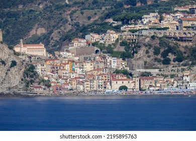 Scenery along the high density shoreline of Messina Italy on the island of Sicily as seen from the water