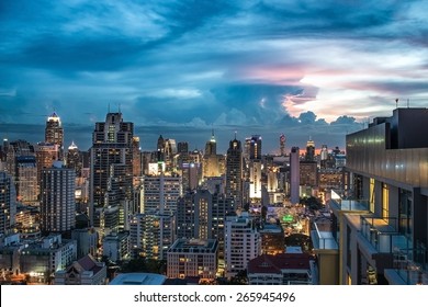 Scenery Of Bangkok City At Twilight Epic Sky.