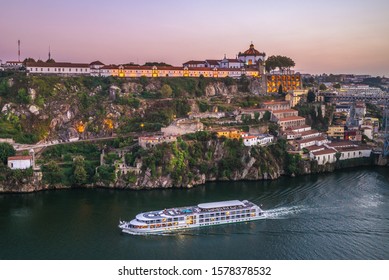 Scenery By Douro River In Porto, Portugal At Dusk