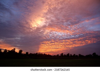 The Scenery Cloudy And Sun Light Sky After Sunset On Dark Shadows Background 