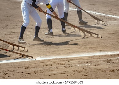 Scenery Of The Ground Maintenance In Baseball Field