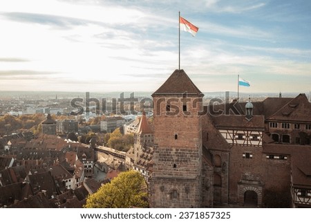 Scenery of Heathens' Tower and Nuremberg Town in Germany during Autumn Season. German Landmark in Beautiful Bavaria.