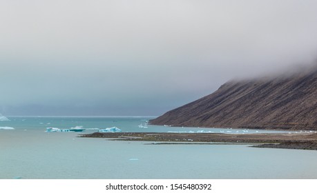 Scenery Of Icebergs And Mountains In Croker Bay, Devon Island, Nunavut, Canada.