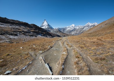 Scenery From Matterhorn In Switzerland From A Imposing Hiking Trail To Zermatt.